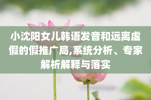 小沈陽女兒韓語發音和遠離虛假的假推廣局,系統分析、專家解析解釋與落實