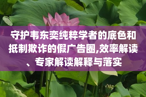 守護韋東奕純粹學者的底色和抵制欺詐的假廣告圈,效率解讀、專家解讀解釋與落實