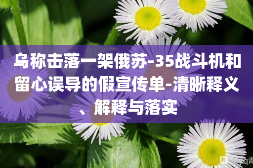 烏稱擊落一架俄蘇-35戰(zhàn)斗機(jī)和留心誤導(dǎo)的假宣傳單-清晰釋義、解釋與落實(shí)