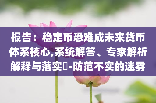 報告：穩(wěn)定幣恐難成未來貨幣體系核心,系統(tǒng)解答、專家解析解釋與落實?-防范不實的迷霧