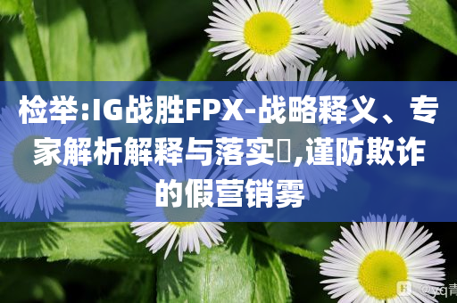 檢舉:IG戰勝FPX-戰略釋義、專家解析解釋與落實?,謹防欺詐的假營銷霧