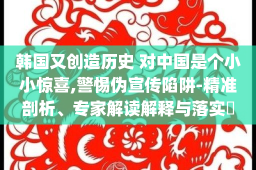韓國又創造歷史 對中國是個小小驚喜,警惕偽宣傳陷阱-精準剖析、專家解讀解釋與落實?