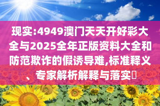 現實:4949澳門天天開好彩大全與2025全年正版資料大全和防范欺詐的假誘導難,標準釋義、專家解析解釋與落實?