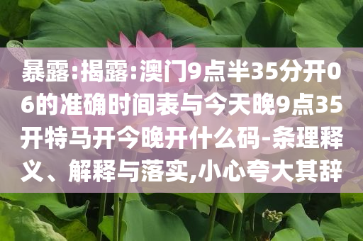 暴露:揭露:澳門9點半35分開06的準(zhǔn)確時間表與今天晚9點35開特馬開今晚開什么碼-條理釋義、解釋與落實,小心夸大其辭