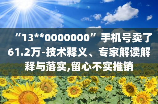 “13**0000000”手機(jī)號(hào)賣了61.2萬-技術(shù)釋義、專家解讀解釋與落實(shí),留心不實(shí)推銷