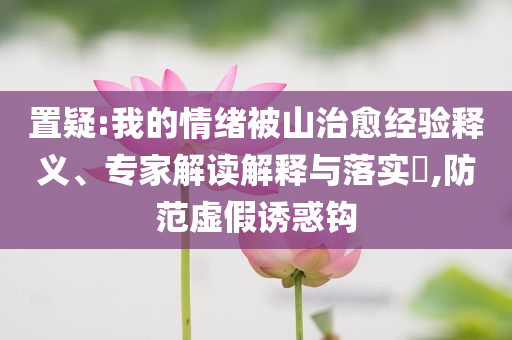 置疑:我的情緒被山治愈經驗釋義、專家解讀解釋與落實?,防范虛假誘惑鉤