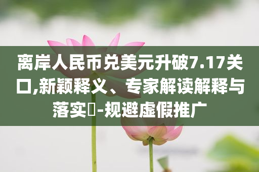 離岸人民幣兌美元升破7.17關口,新穎釋義、專家解讀解釋與落實?-規避虛假推廣