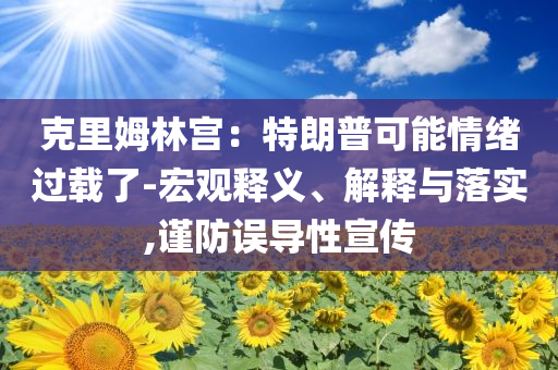克里姆林宮：特朗普可能情緒過載了-宏觀釋義、解釋與落實,謹防誤導性宣傳