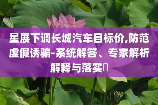 星展下調長城汽車目標價,防范虛假誘騙-系統解答、專家解析解釋與落實?