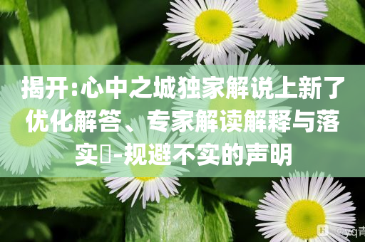 揭開:心中之城獨家解說上新了優化解答、專家解讀解釋與落實?-規避不實的聲明