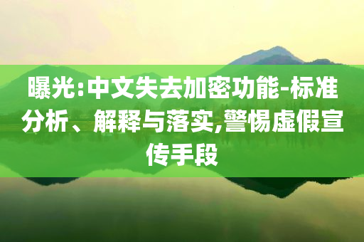 曝光:中文失去加密功能-標(biāo)準(zhǔn)分析、解釋與落實(shí),警惕虛假宣傳手段