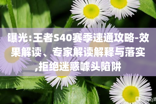 曝光:王者S40賽季速通攻略-效果解讀、專家解讀解釋與落實,拒絕迷惑噱頭陷阱