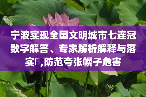 寧波實現(xiàn)全國文明城市七連冠數(shù)字解答、專家解析解釋與落實?,防范夸張幌子危害