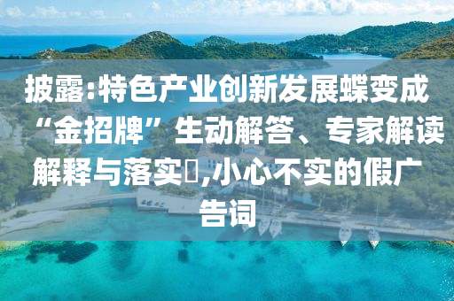披露:特色產業創新發展蝶變成“金招牌”生動解答、專家解讀解釋與落實?,小心不實的假廣告詞