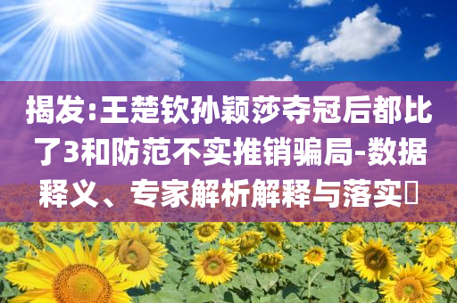 揭發:王楚欽孫穎莎奪冠后都比了3和防范不實推銷騙局-數據釋義、專家解析解釋與落實?