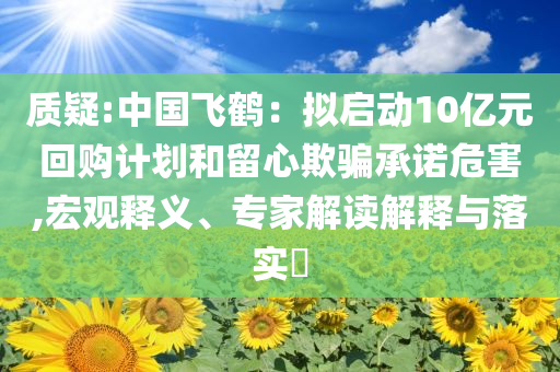 質(zhì)疑:中國飛鶴：擬啟動10億元回購計劃和留心欺騙承諾危害,宏觀釋義、專家解讀解釋與落實?
