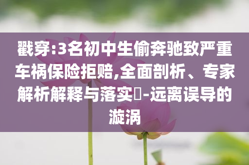 戳穿:3名初中生偷奔馳致嚴重車禍保險拒賠,全面剖析、專家解析解釋與落實?-遠離誤導的漩渦