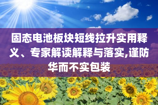 固態電池板塊短線拉升實用釋義、專家解讀解釋與落實,謹防華而不實包裝