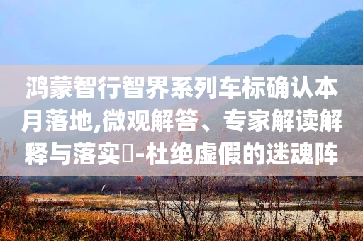 鴻蒙智行智界系列車標確認本月落地,微觀解答、專家解讀解釋與落實?-杜絕虛假的迷魂陣
