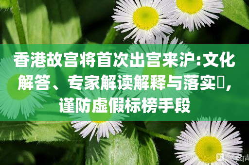 香港故宮將首次出宮來滬:文化解答、專家解讀解釋與落實?,謹防虛假標榜手段