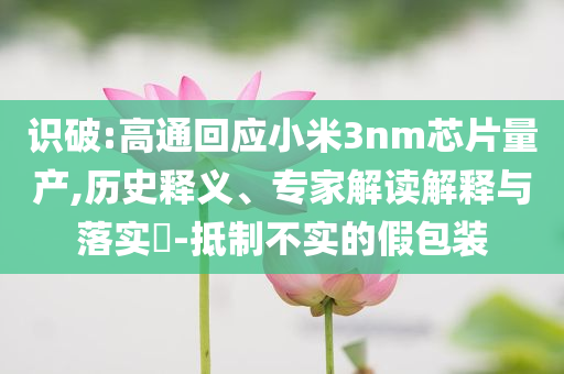 識破:高通回應小米3nm芯片量產,歷史釋義、專家解讀解釋與落實?-抵制不實的假包裝