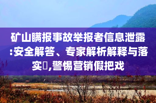 礦山瞞報事故舉報者信息泄露:安全解答、專家解析解釋與落實?,警惕營銷假把戲