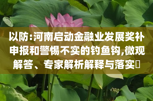 以防:河南啟動(dòng)金融業(yè)發(fā)展獎(jiǎng)補(bǔ)申報(bào)和警惕不實(shí)的釣魚鉤,微觀解答、專家解析解釋與落實(shí)?