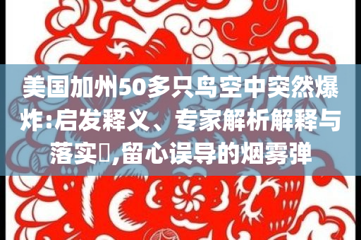 美國加州50多只鳥空中突然爆炸:啟發釋義、專家解析解釋與落實?,留心誤導的煙霧彈
